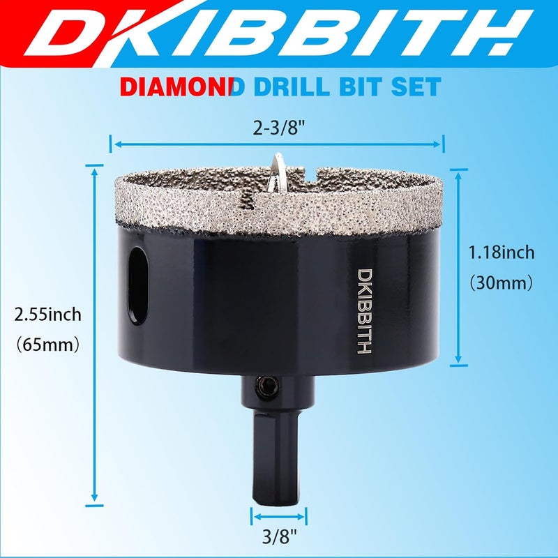 DKIBBITH 2-3/8" Diamond Hole-Saw Bits with Pilot Drill Bit - 2-3/8" Diamond Tipped Tile Hole Saws with Guiding Bit for Porcelain Tile Ceramic Pottery Granite Stone Glass Bottles 60mm. - Image 2